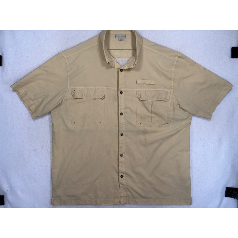 Field & Stream Mens XL Fishing Shirt Short Sleeve Vented Back Tan Khaki RN104141